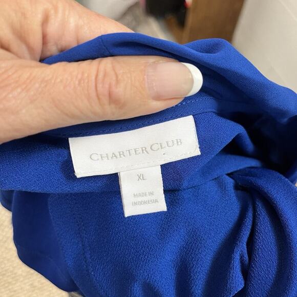 Charter Club Blouse Tunic size Extra Large Royal Blue Bow Stretch Career Modest - Picture 7 of 7